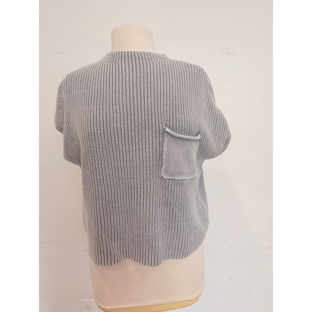 New Zenana Ribbed Knit Cotton Sweater Top Vest Pullover Front Pocket Size L/XL
